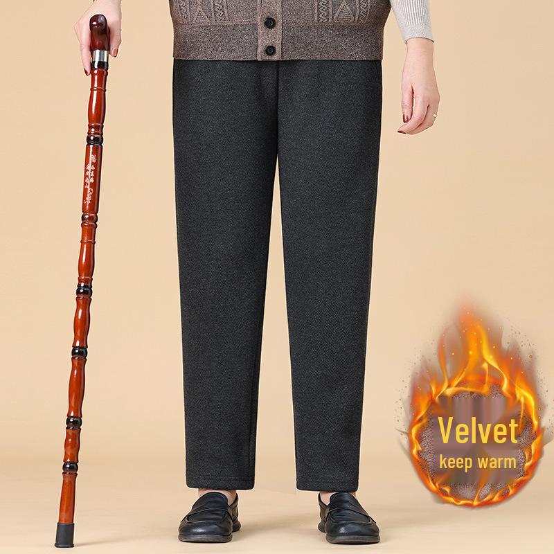 Mom's New Style Plus Size Spring & Autumn Loose Pants for Middle-aged & Elderly Women - Thick Velvet for Fall & Winter