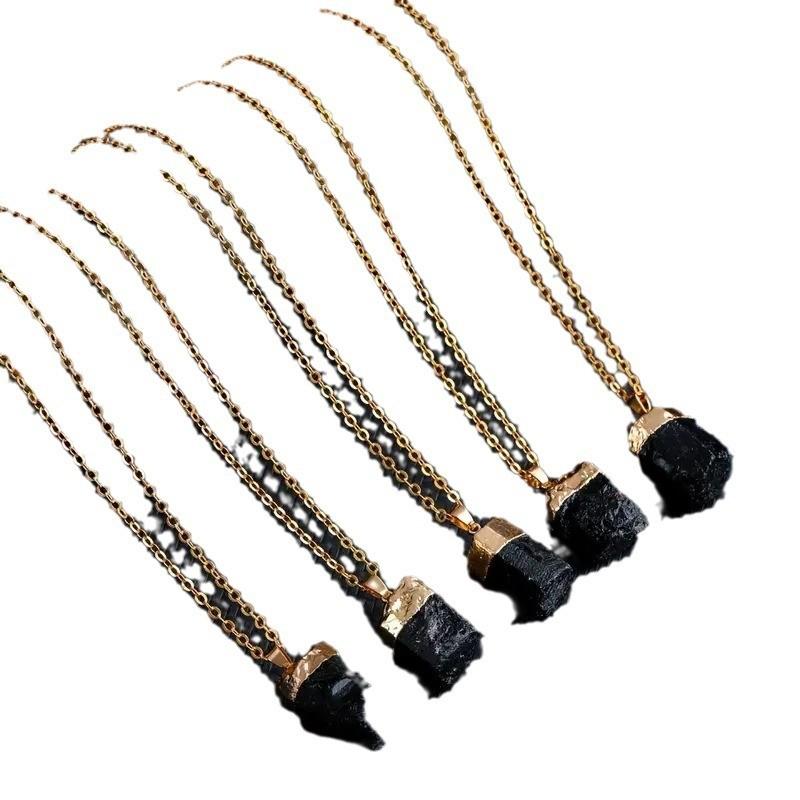 Natural Black Titan Crystal Pendant With Silver Plating For Jewelry