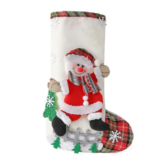 4 Pcs Burlap Christmas Stockings 3D Santa Snowman Elk Christmas Treat Bags Xmas Fireplace Hanging Stockings