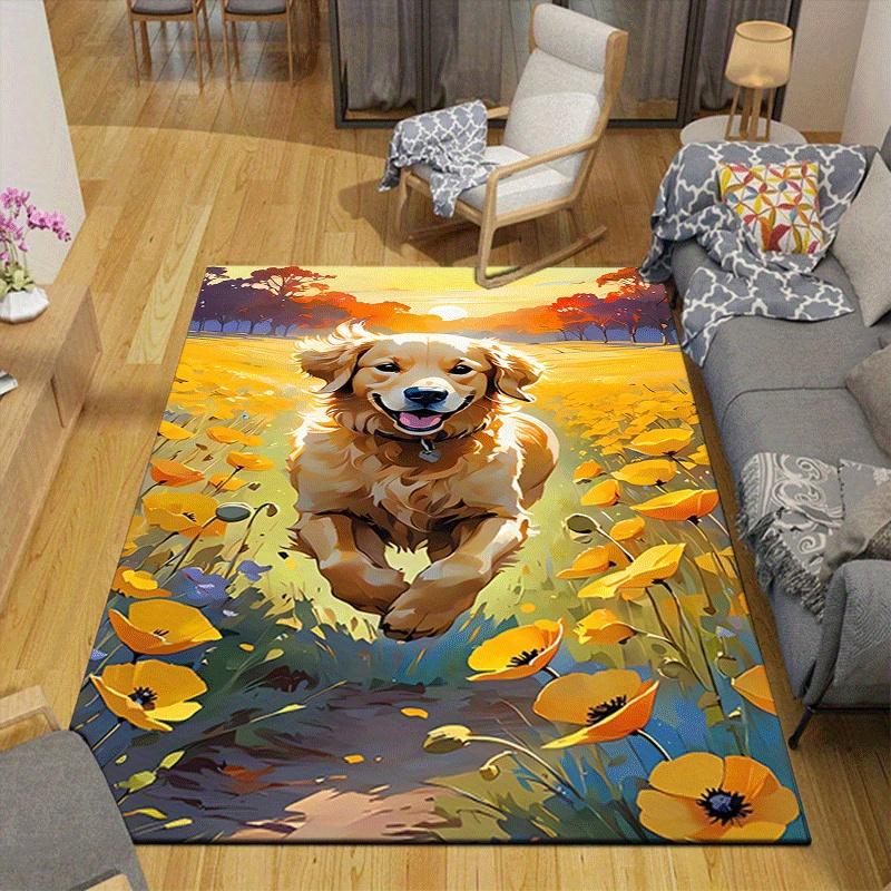 1pc Happy Dog Pattern Area Rug, Anti Slip Non Shedding Stain Resistant Carpet