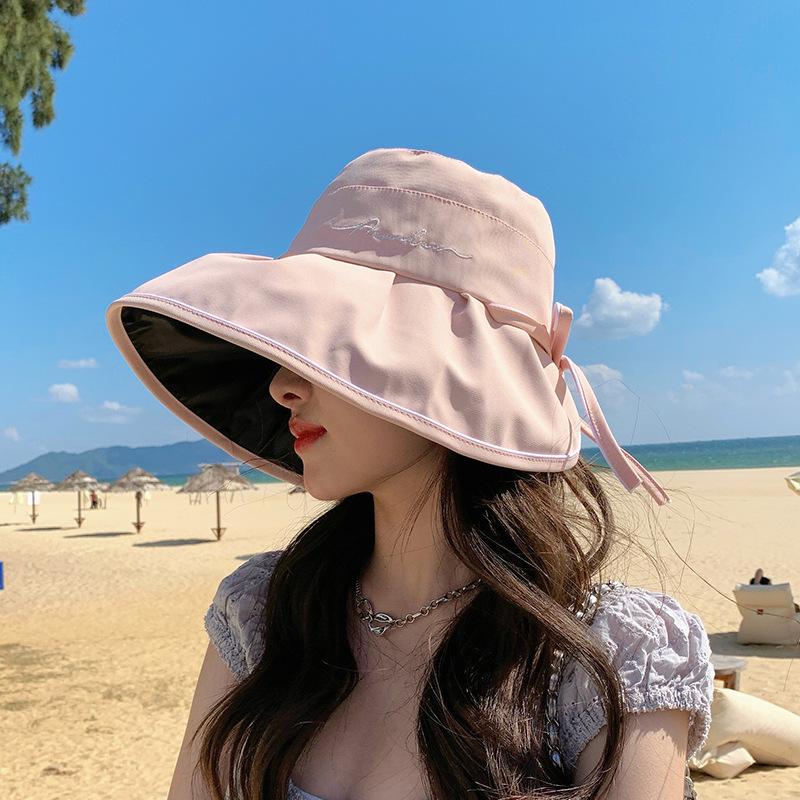 New hat summer women summer vinyl visor sunscreen face bucket hat anti purple line sun hat
