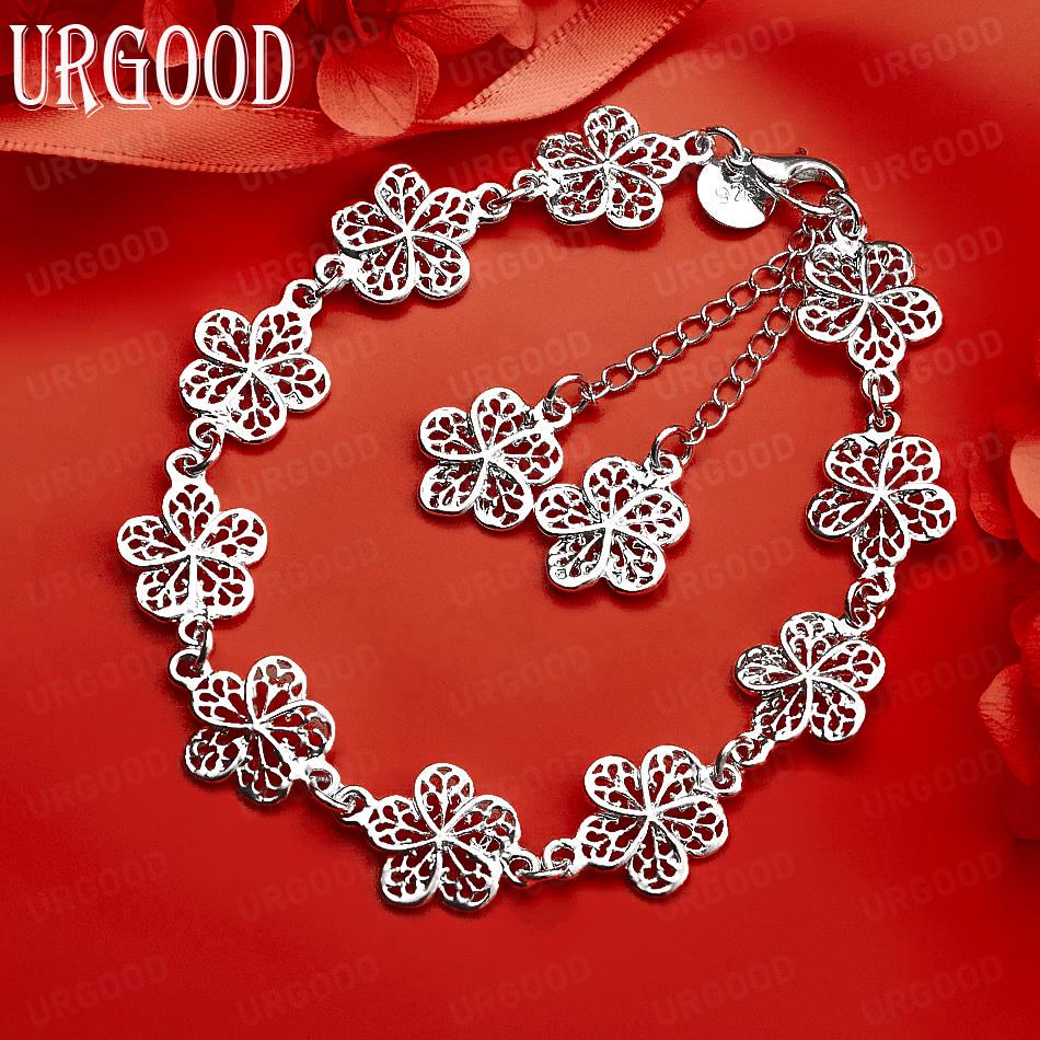 925 Sterling Silver Fashion Gift Flower Bracelet Wedding Jewelry 20CM