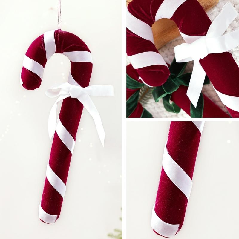 Ready-to-Display Canes Christmas Ornament with Fabric Construction and Ribbon Detail for Gift Boxes and Wreaths