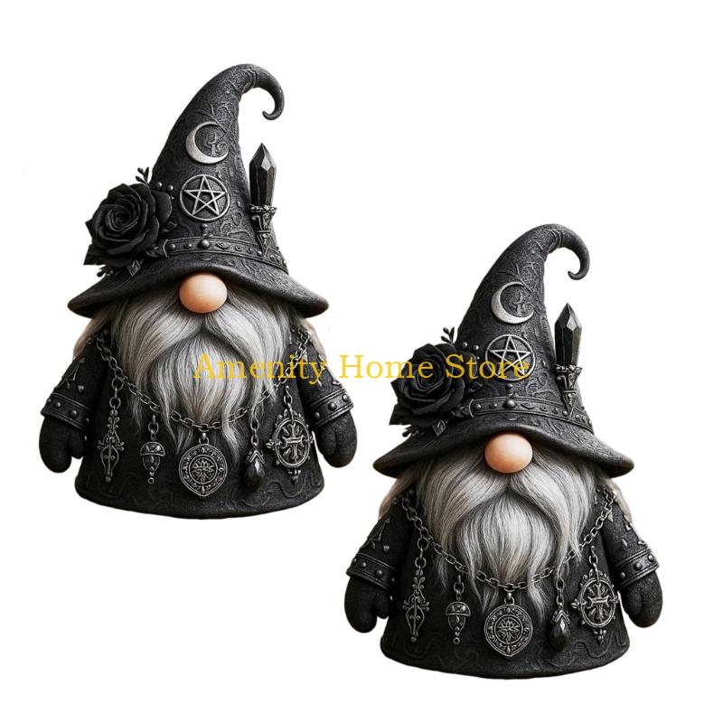 F26C Resin Gnomes Statue Sculptures Ornament for Home Garden Yard Decorations Collectibles Gift Gothic Witch Gnomes Figurines