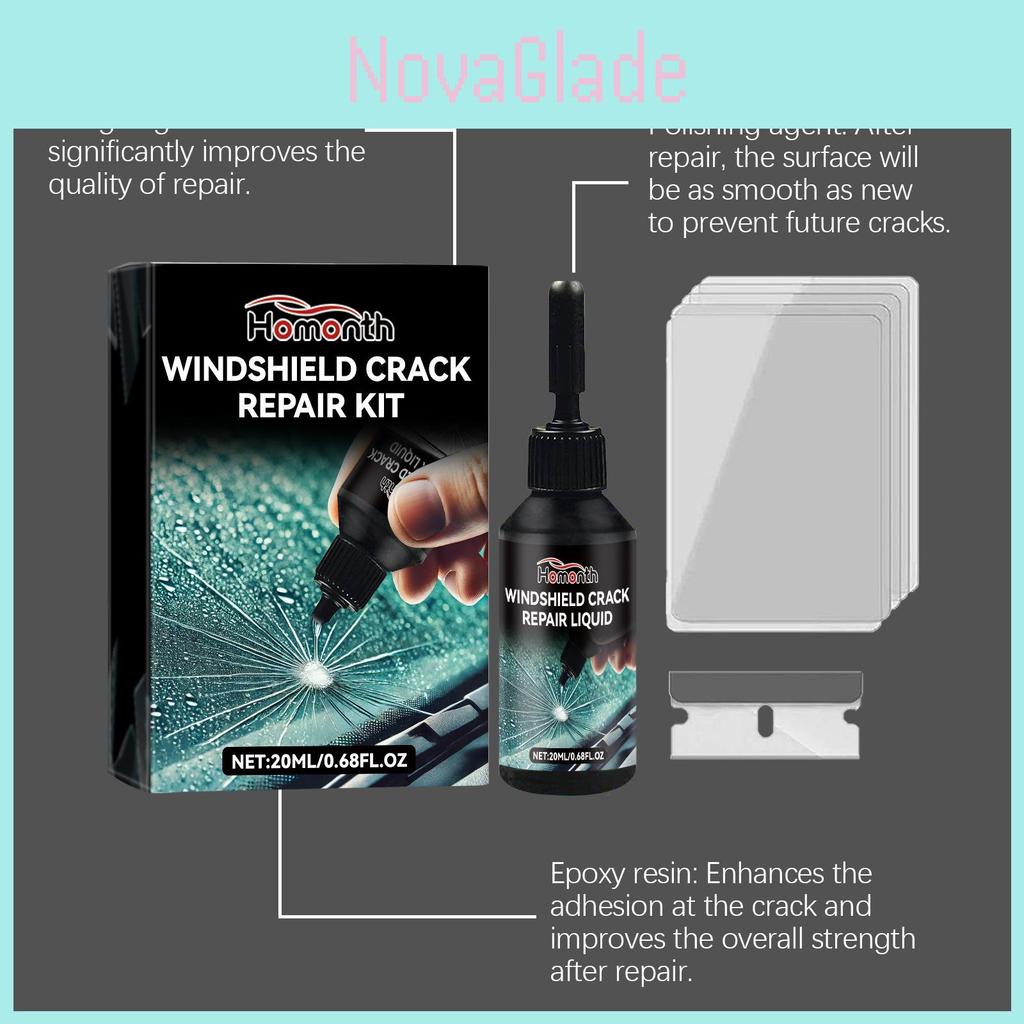Kit de Reparación de Cristales Homonth para Automóviles con Solución Adhesiva para Grietas y Arañazos en Parabrisas