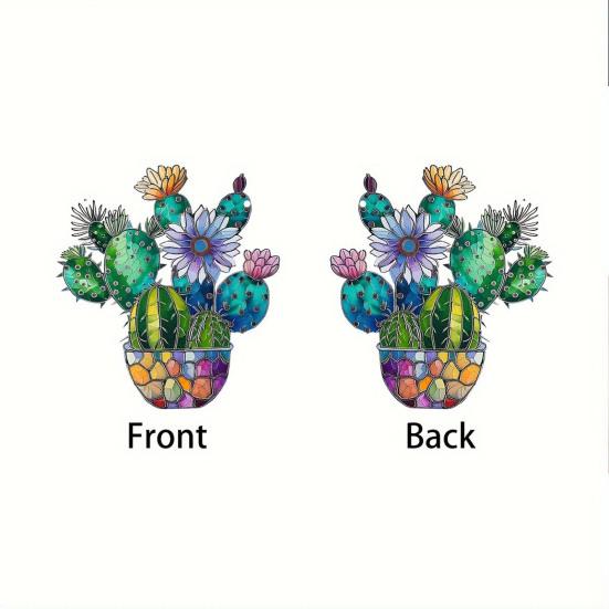 Yousheng Cactus Window Decor, Acrylic with Hemp Rope Lanyard Suncatcher, Lightweight Double Sided Printed Tropical Wall