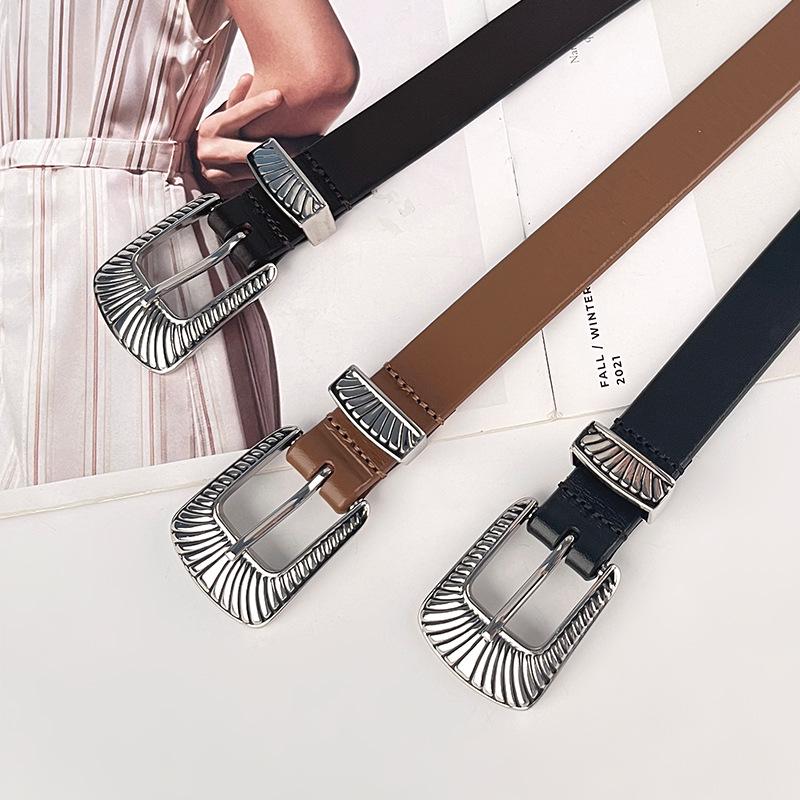 Vintage Women's Cowhide Leather Belt - Versatile Fashion for Casual Pants & Jeans