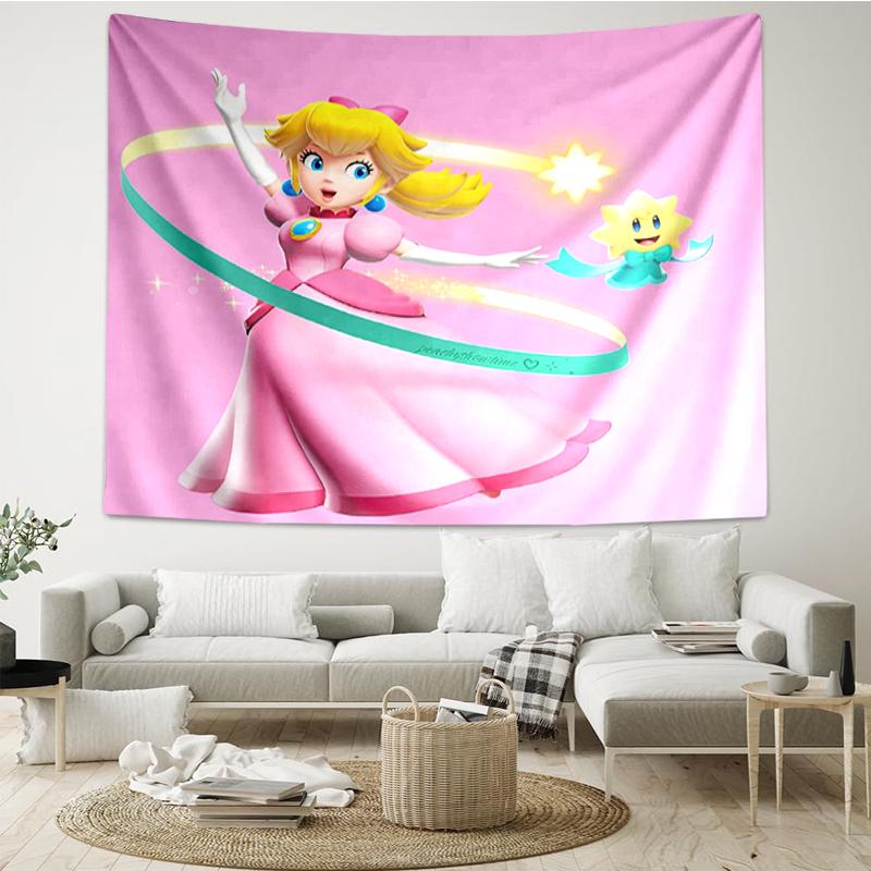 Princess Peach Print Tapestry, Backdrop, Easy Setup, Ideal for Bedroom, Office & Living Room, with Aesthetic Wall Hanging Decor.
