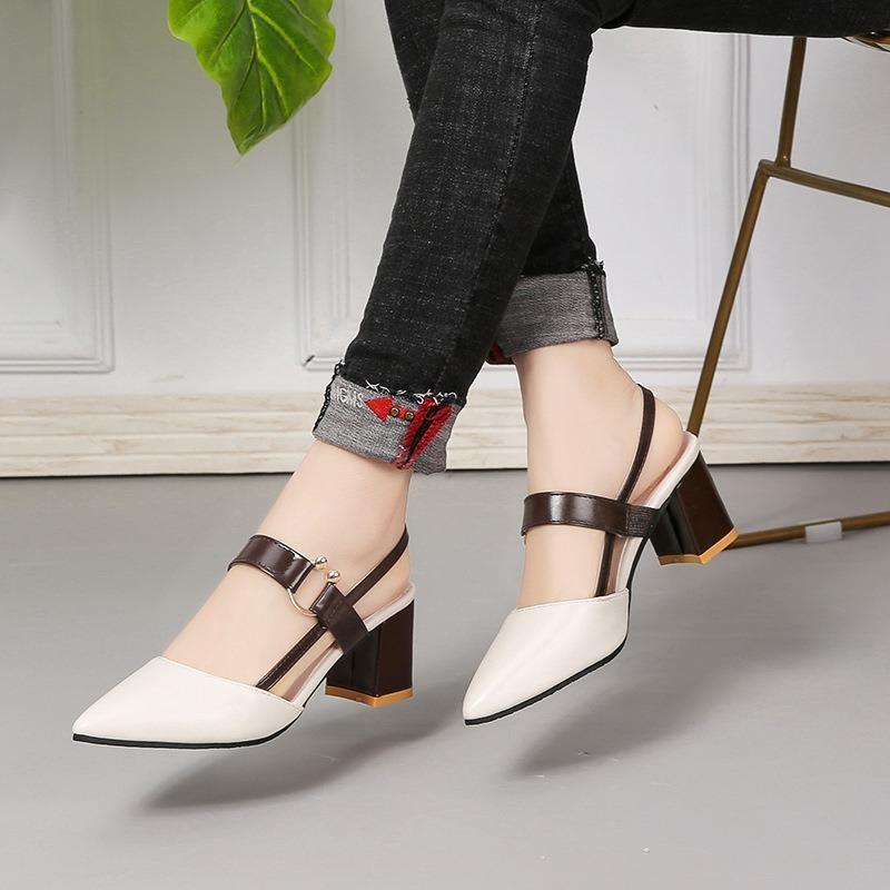 Damen-Sandalen mit spitzer Zehenpartie und hohem Absatz, modische Slingback-Schuhe in einfarbiger Ausführung, vielseitige mittelhohe Absätze