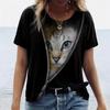 Summer Round Neck 3D Cat Print Top Fashionable Casual Short Sleeved Women's T-shirts