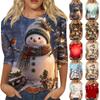 Women's Christmas Print Neck Three-Quarter Sleeve Casual T-Shirt for Everyday Wear