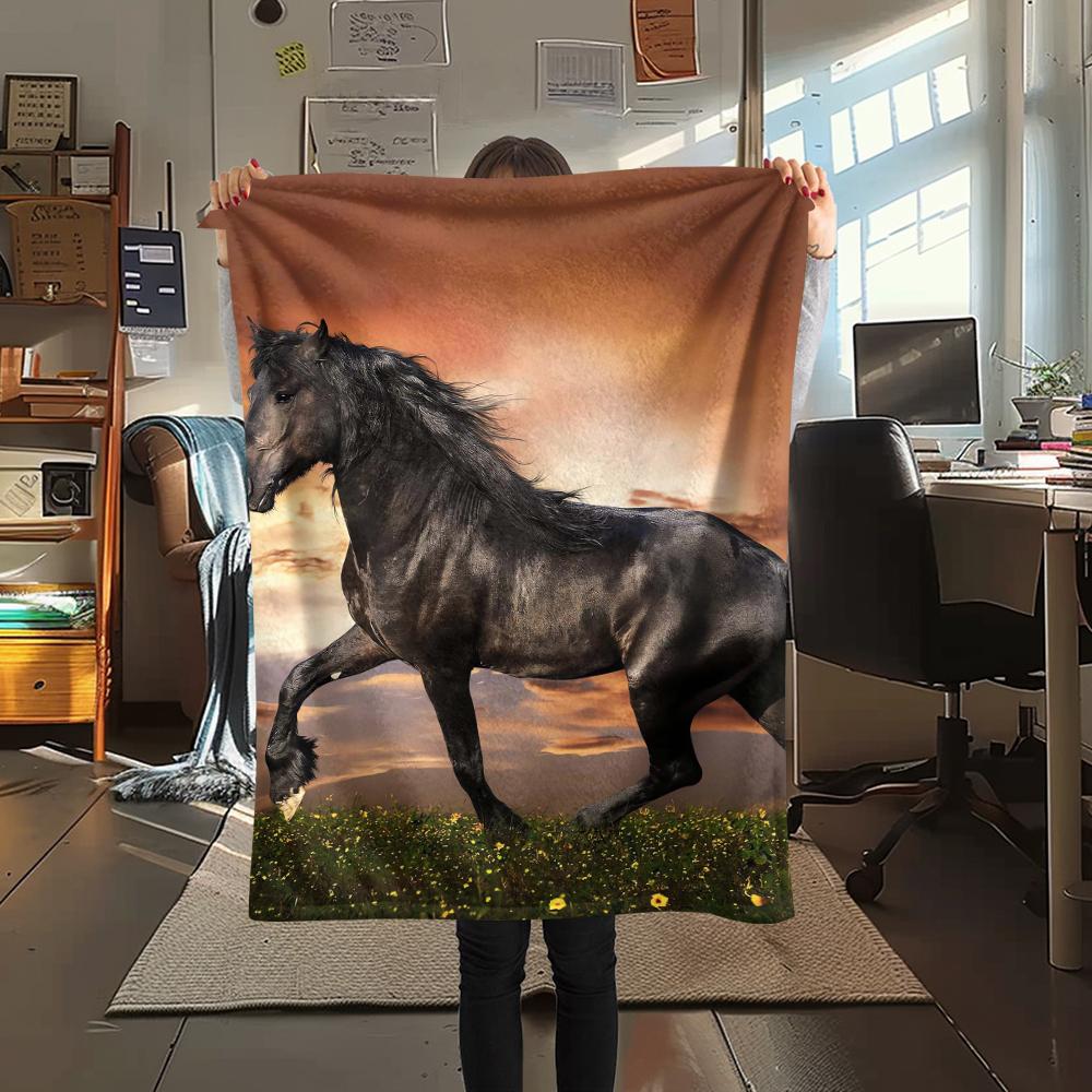 1Pc Horse Print Flannel Blanket, High Quality Comfortable for All Seasons, Home Decor, Warmth and Comfort, Perfect for Christmas Gifts