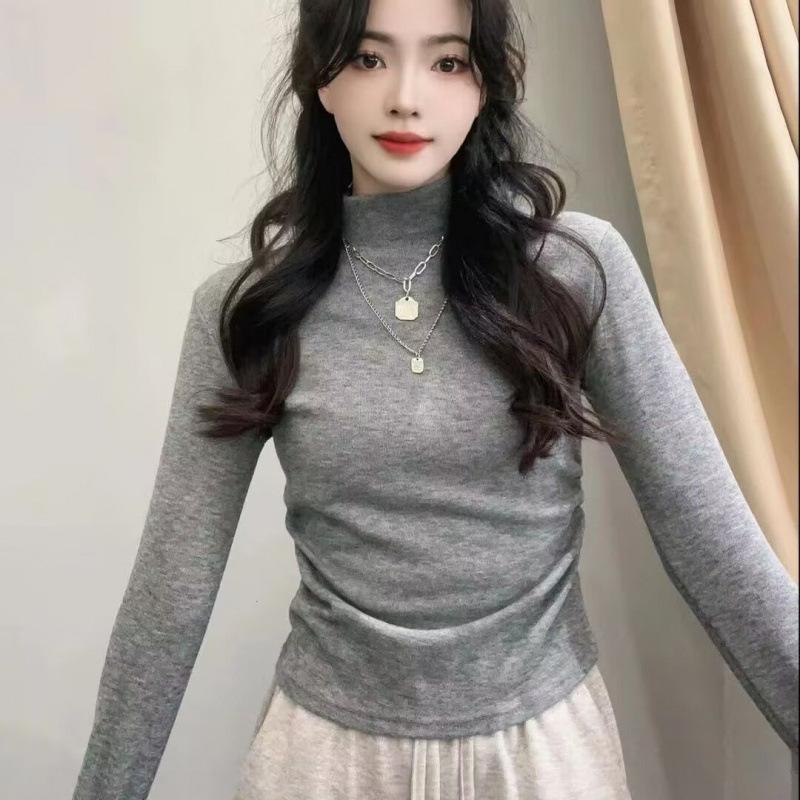 Autumn and Winter Thickened Velvet Half Turtleneck Versatile Bottoming Shirt with Slim Fit Short Warm T-shirt Tight Top