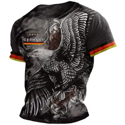 T-shirt da Uomo con Stampa Aquila Germania Estiva Traspirante Poliestere Girocollo Manica Corta T-shirt Larga Vintage da Uomo 3XL