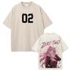Zero Two Anime Printed T Shirt Harajuku Vintage Washed T-shirt Men Women Clothing Short Sleeve Loose 100% Cotton Tee Streetwear