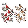 Sturdy Metal Lawn Ornaments Bird Wall Decor, Red & Chickadee Sculpture with Branches and Whimsical Garden Decorations Berries, 2D Iron Art Hanging