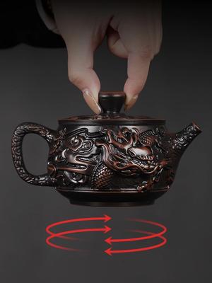 Teapot Purple Pottery Material Large Capacity Pure Hand-carved Retro Relief Desktop Ornament Household Chinese Gift Rotary Pot