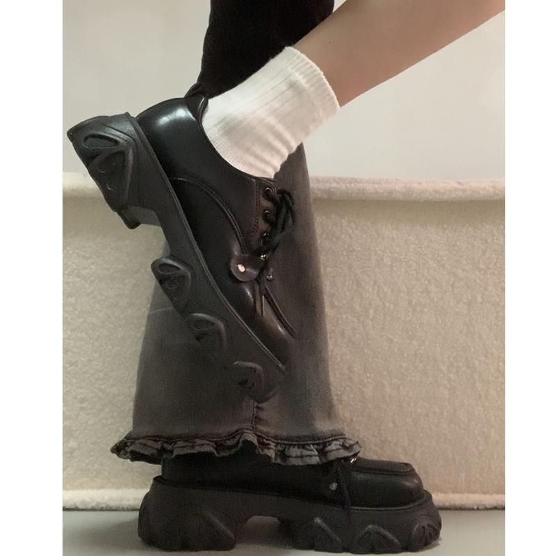 Internet Celebrity College Style White Lace-up Single Shoes Women's Autumn 2024 British Platform Small Leather Shoes Japanese Skirt