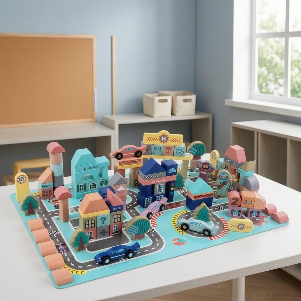133 Pieces Wooden Block Puzzle with Play Base Stacking Toy Sturdy for Playroom