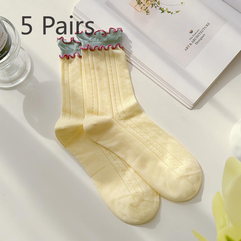 

5 Pairs of New Female Spring and Summer Matching Color Lace Mesh Breathable Tube Socks 5 Pairs жёлтый