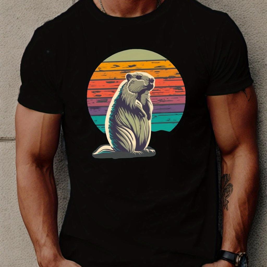 Groundhog Sunset Retro Style Mens Casual TShirt Short Sleeve Cotton Graphic Tee