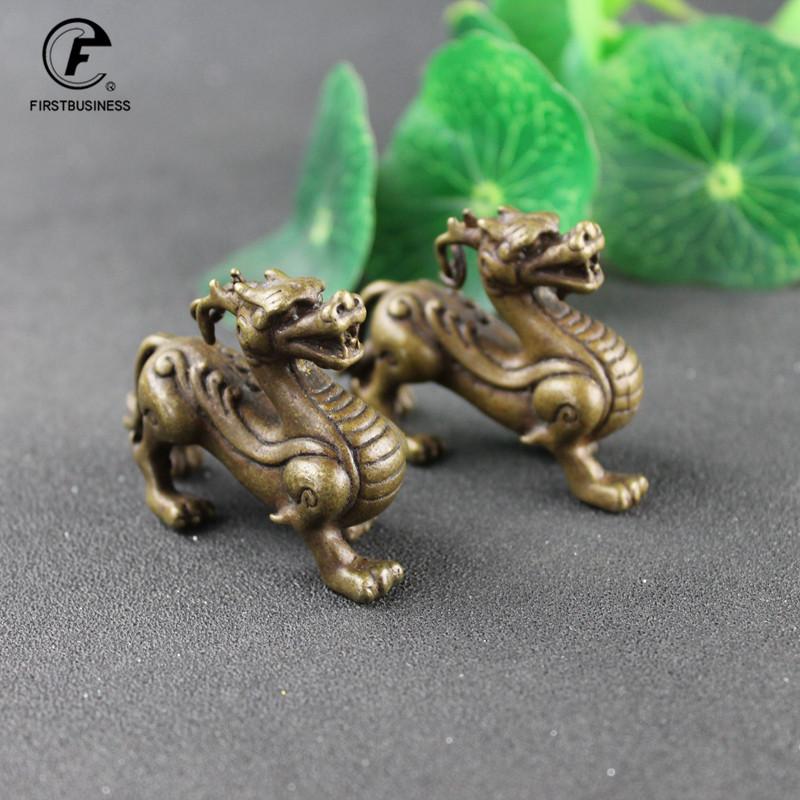 Antique Bronze Chinese Mythical Beast Qi Lin Statue 1 Pcs Copper Animal Ornaments Lucky Home Feng Shui Living Room Decorations