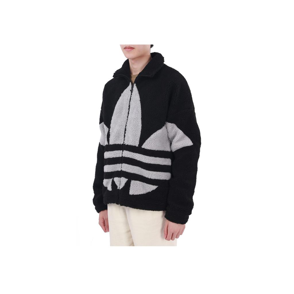 adidas Originals Contrasting Logo Suede Stand Collar Jacket Unisex Black HC0325