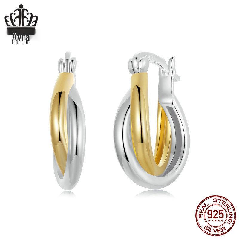 Aifle Daily Contrast Color Double Ring Earrings - S925 Sterling Silver Plated Platinum Jewelry for Women