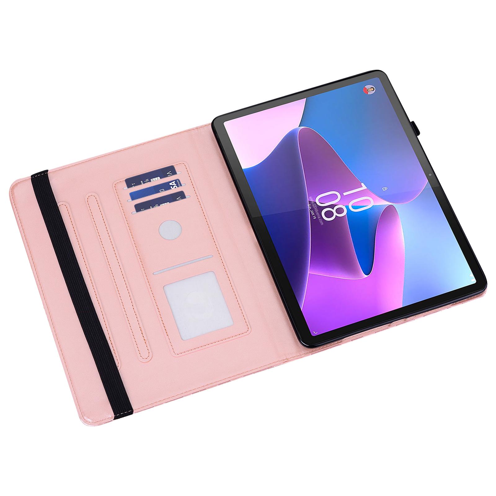 

PU Leather Case for Lenovo Tab P11 Gen 2 Protective Cover Tree Deer Imprinted Stand Case with Card Slots Rose Gold