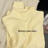 Chic Creamy Yellow Slim-Fit Knit Sweater for Women – Soft, Fluffy, Half-High Neck, Long Sleeves, Perfect for Autumn/Winter.