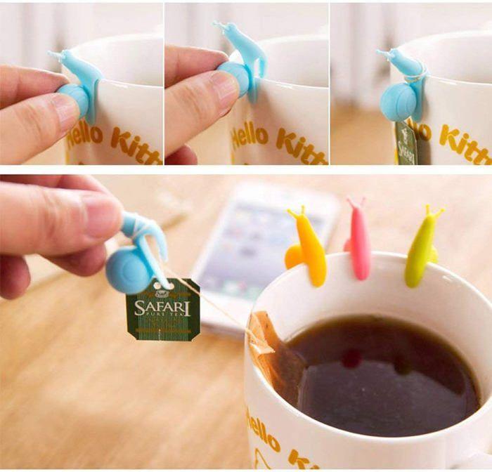 Silicone Tea Bag Holder In Snail Shape, Gift Set In Zesty Colors, 10 Pieces