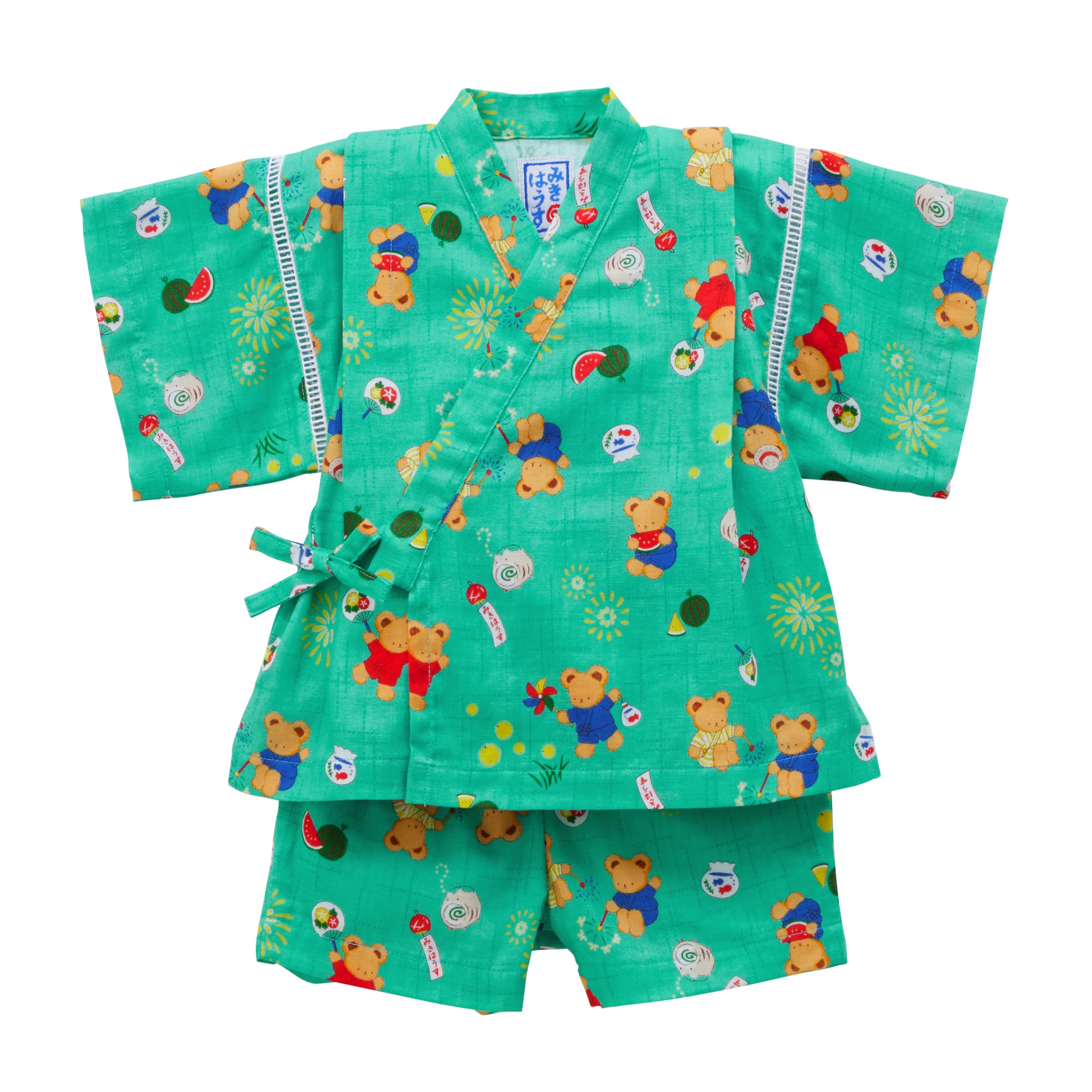 

Jinbei Suit Set and Short Bear Made in Boys and Fireworks Summer Storm Green [Mikihouse] (Top Bottom), Sleeves, Design, Japan, Girls, Festival,