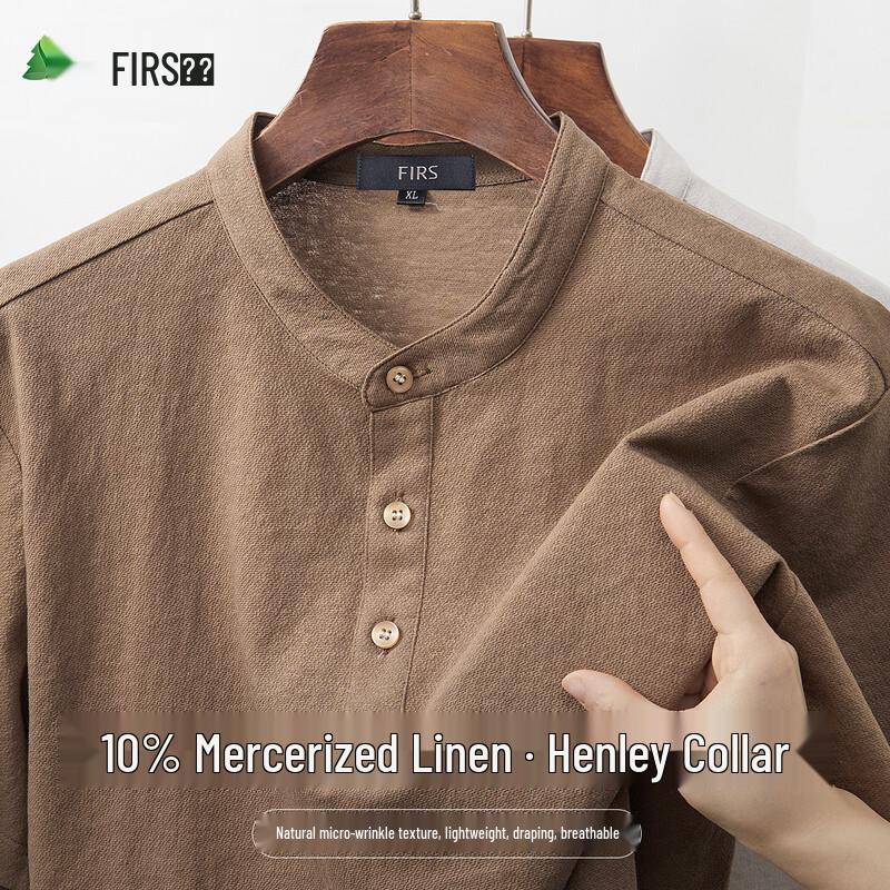 FIRS Men s Summer Breathable Henley T-Shirt with 10% Mercerized Linen Blend L