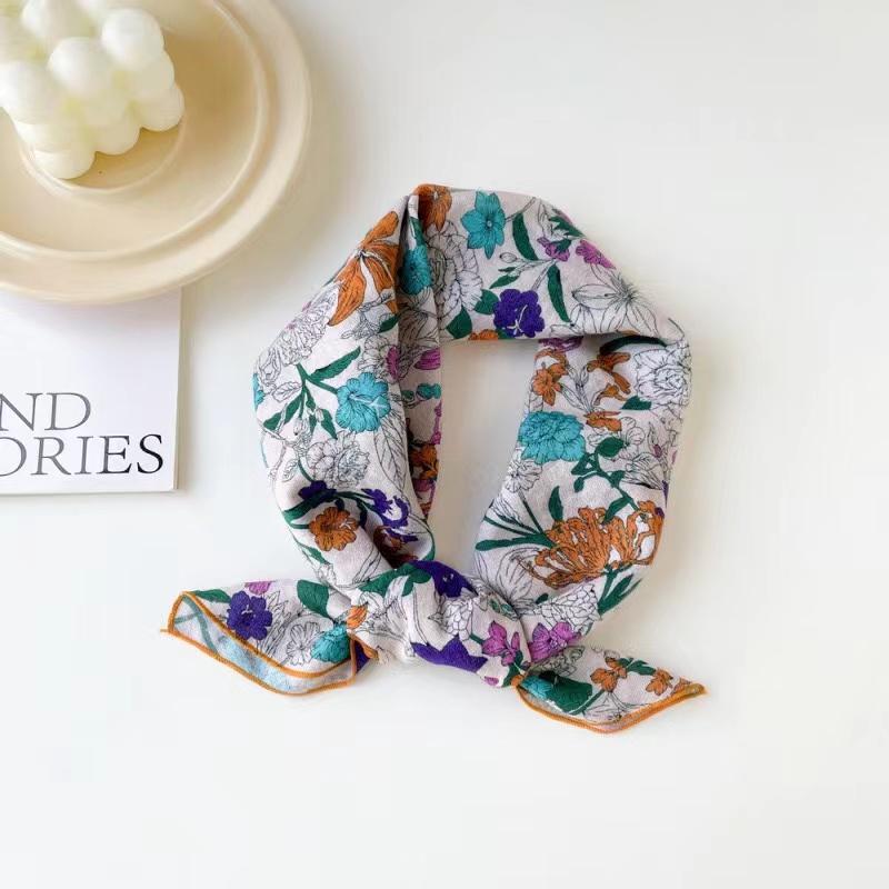 Fashion Bandana Cotton Head Scarf For Women Small Hijab Floral Print Handkerchief Hair Scarfs 55cm Square Headbands Neck Scarves