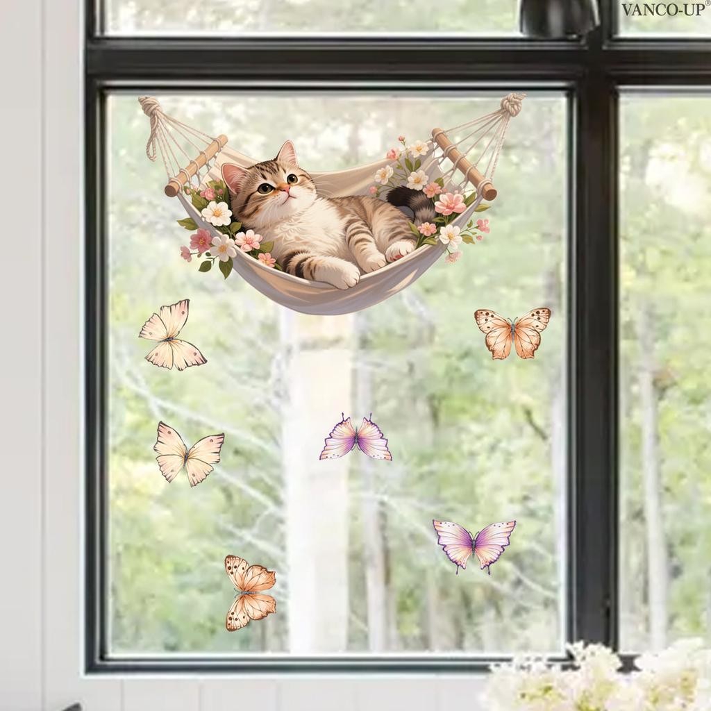 Static Cling Window Stickers Cartoon Animals Butterflies Flowers Removable No Glue Glass Door Shop Window Home Decor