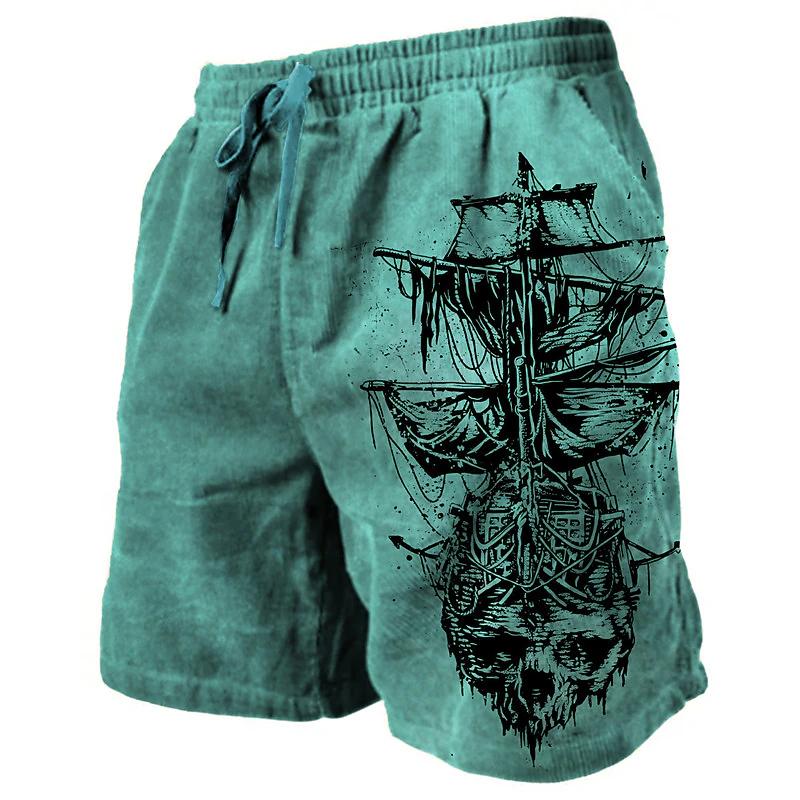 Men's Vintage Shorts Beach Shorts  Street Drawstring Elastic Waist 3D Print Ship Skull Breathable Short Daily Shorts