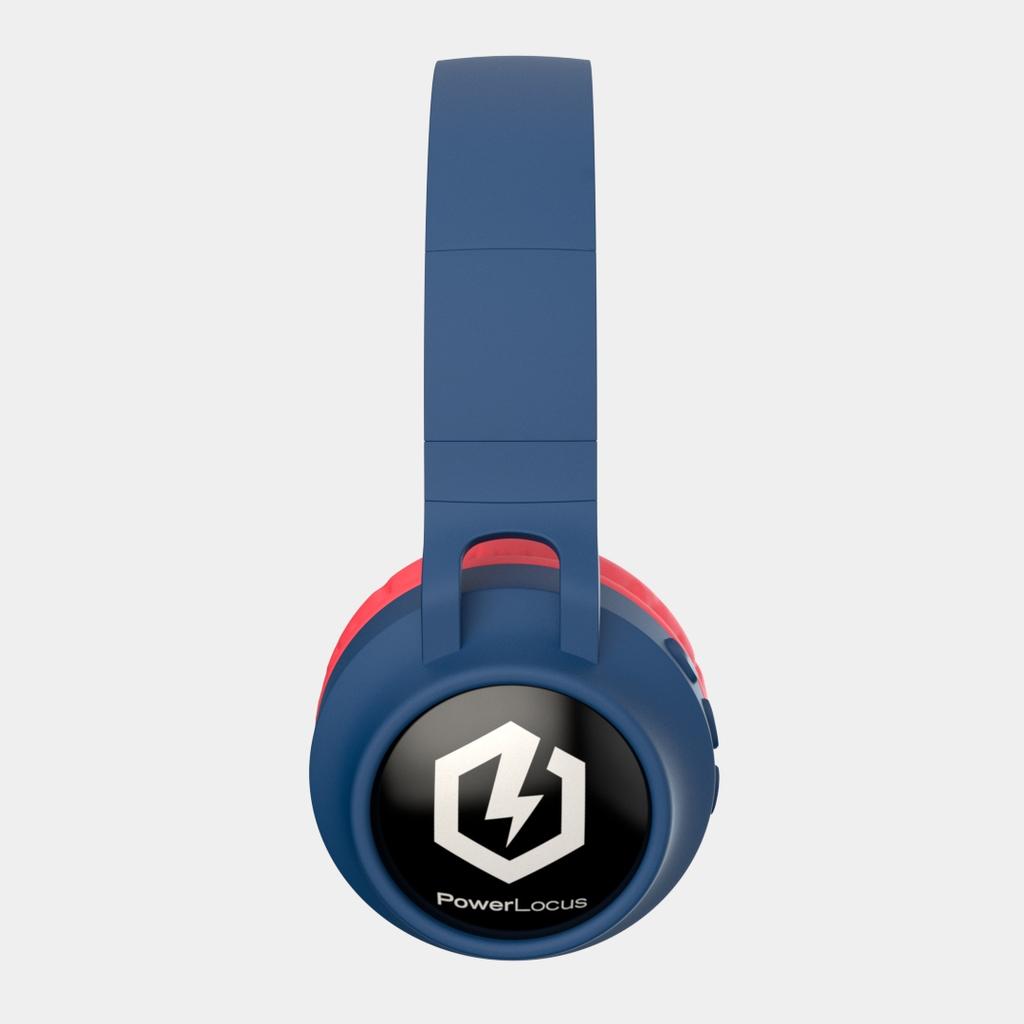 PowerLocus Buddy BlueRed Wireless LED MicroSD AUX Headphones for Kids