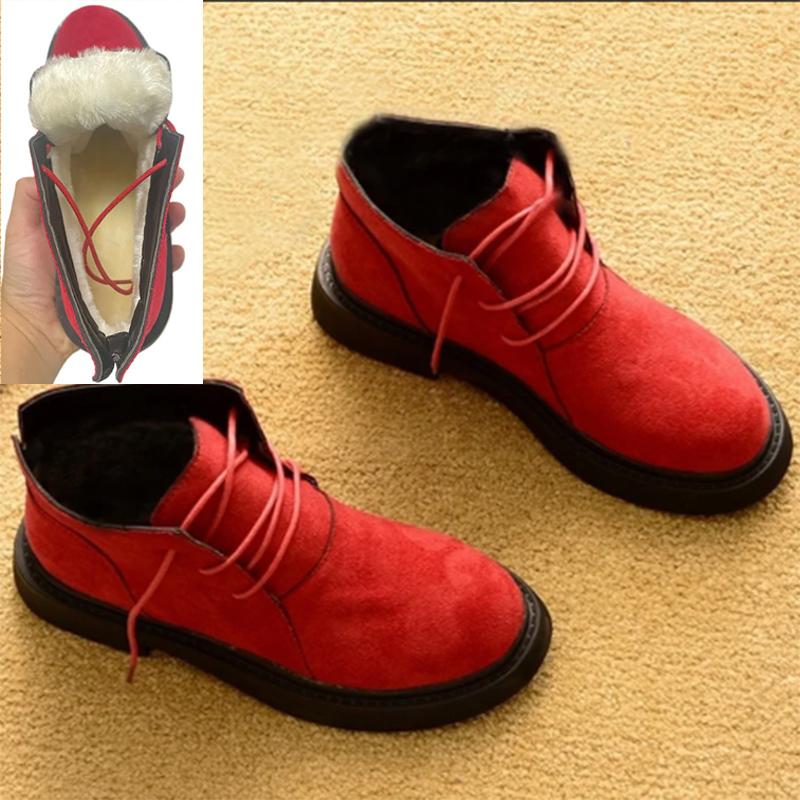 2025 Winter Women Snow Boots White Plush Inside Warm Winter Shoes Flat Non-slip Ladies Ankle Boots Black Red