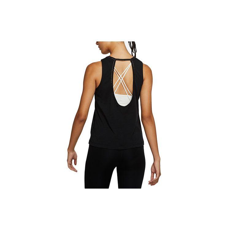 Nike Yoga Dri-Fit Metallic Trim Solid Quick-Dry Round Neck Sports Wide Strap Vest Women Tops Black DD5805-010