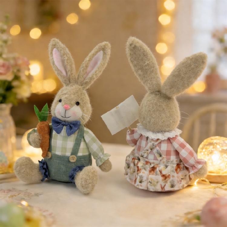 Handmade Rabbit Doll With Gentle Fabric And Wooden Stand Excellent Spring Festival Decors For Spring Themed incidents