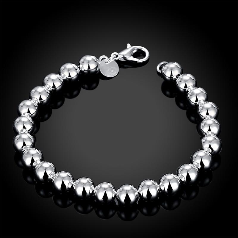 8mm glattes Perlenkettenarmband 925 Sterling Silber Schmuck