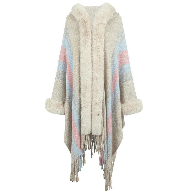Herfst en Winter Dames Kleurbotsing Losse Vleermuis Mouw Grensoverschrijdende Cape Vest Gebreide Kleding V-Hals Trui