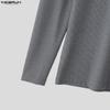 INCERUN S-5XL Men Long Sleeve Ribbed Fitted Pullover Tops Autumn Spring Undershirts
