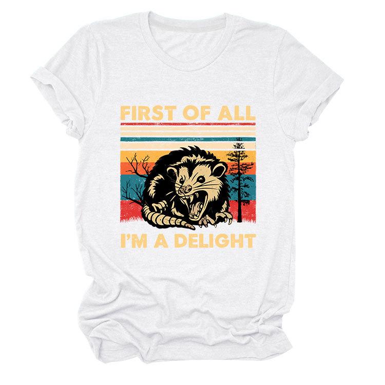 Fun Round Neck Short Sleeve T-Shirt -  First of All, I m a Delight  Summer Comfort M