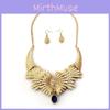 Wing Design Vintage Necklace And Earrings With Artificial Gemstone Decoration