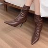 Back Zipper High Heels  Gothic New Women'S Pointed Toe Ankle Boots Designer Casual Party Comfortable Ladies Nude Boots