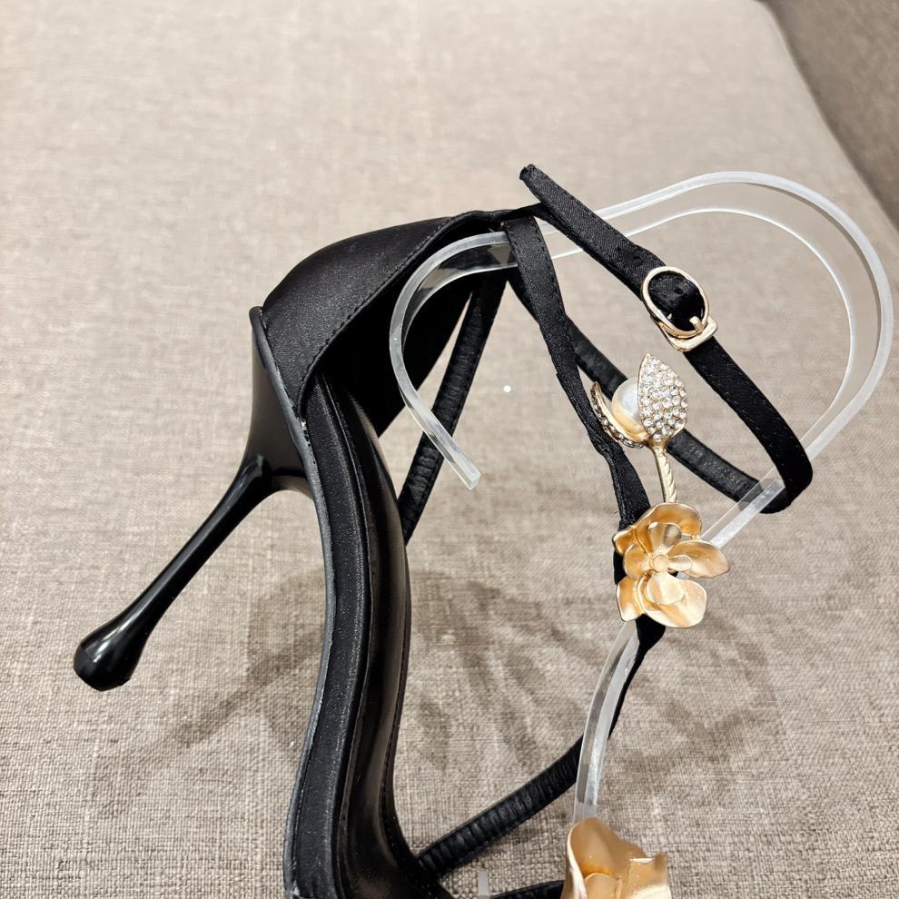 2024 Sommer Stiletto Knöchelriemen Metallblumen Sandalen
