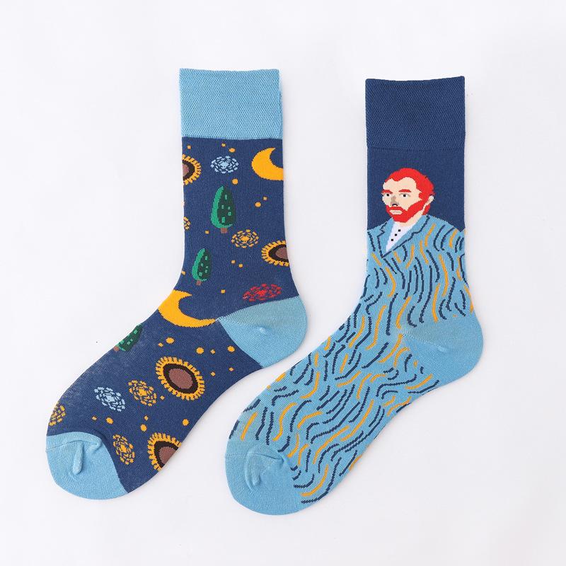 Personalized Cartoon AB Mismatched Socks Fashion Crew Couple Cotton Socks Women's Fancy Flower Fruit Tiger Print Funny Socks