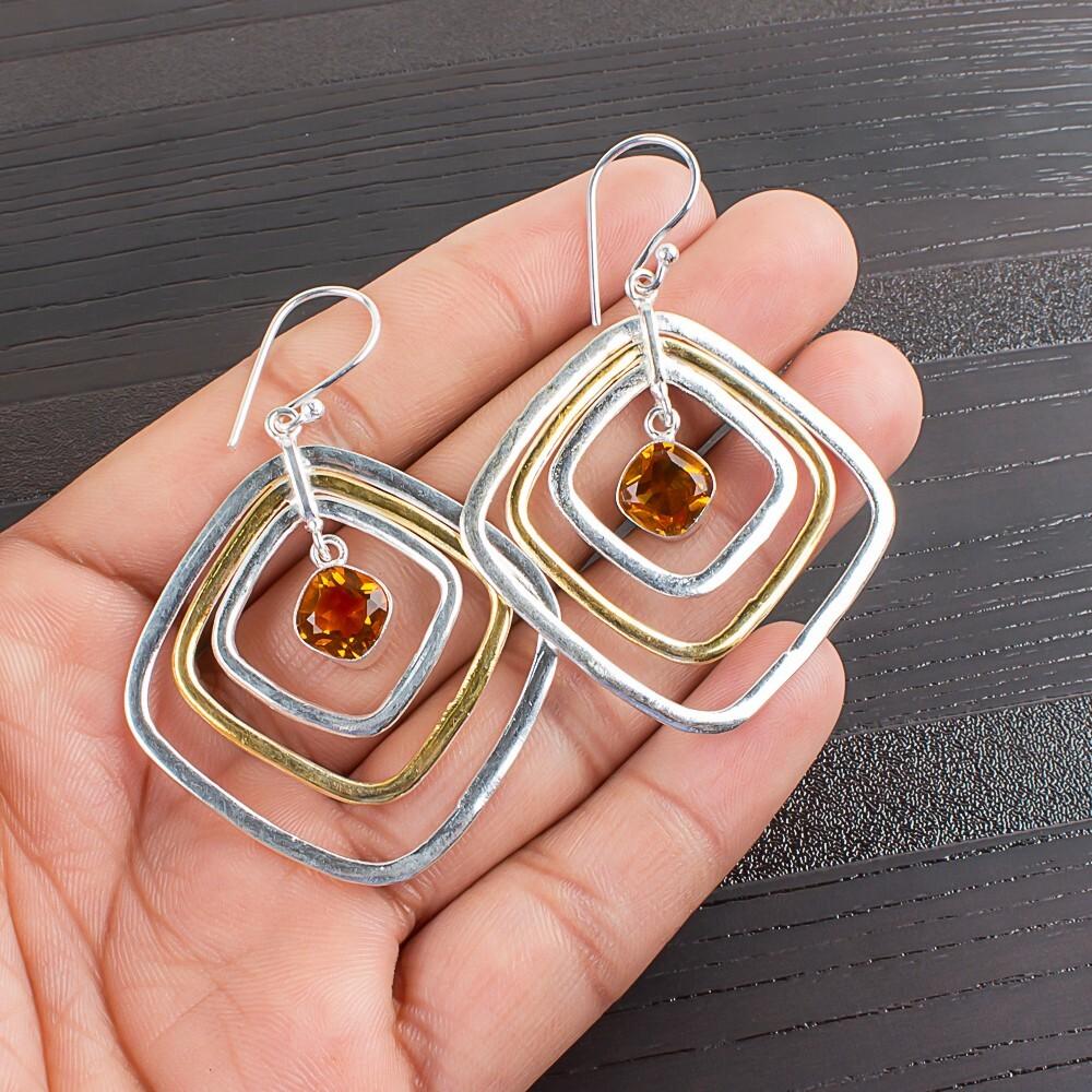 Citrine Gemstone 925 Sterling Silver Handmade Jewelry Drop/Dangle Earrings 2.44" EE-70-6