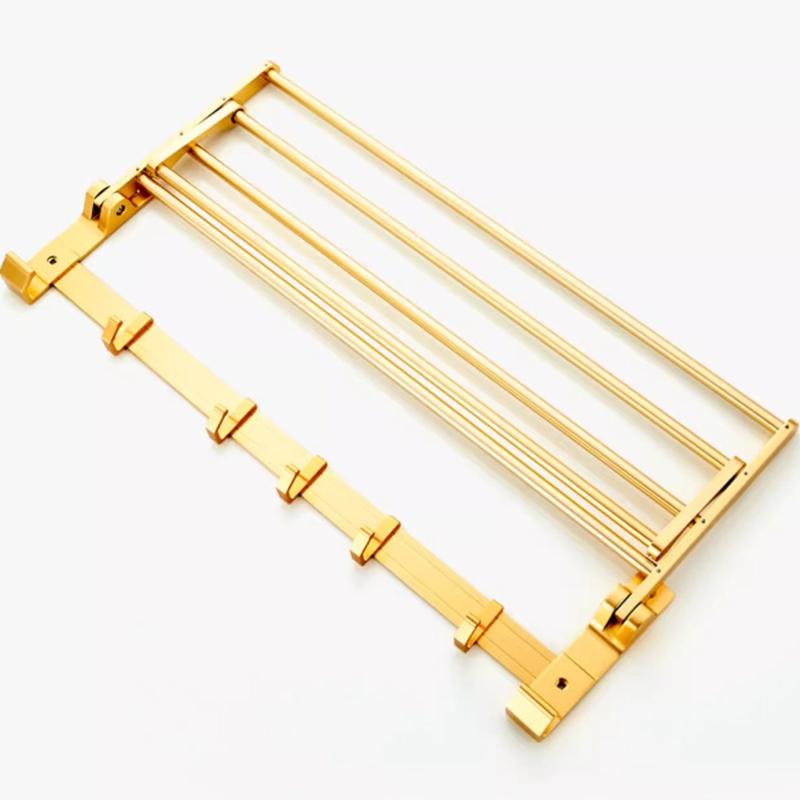 Aluminum Wall Mounted Gold Bath Towel Rack Active Bathroom Towel Holder Foldable Towel Shelf Bathroom Accessories